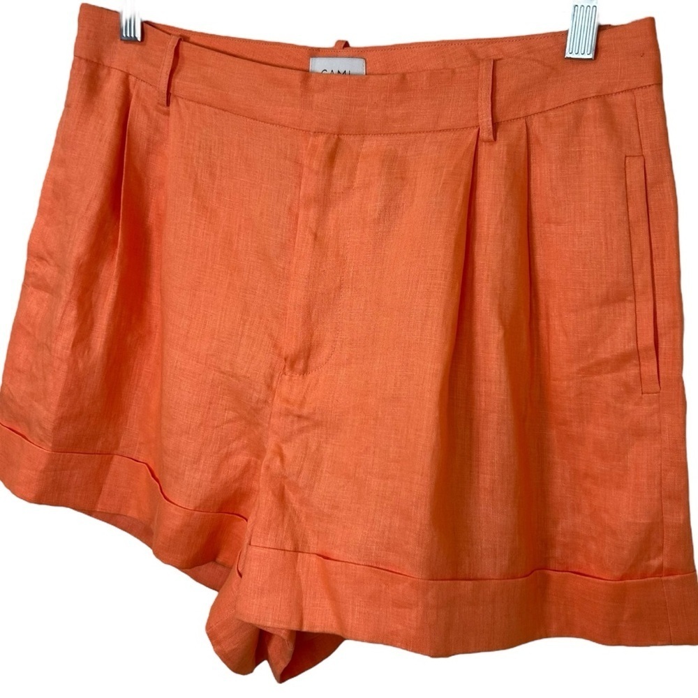 Cami NYC - “Rabia” Tailored Short in Papaya Linen-Blend Pleated - Size 12 Orange - Picture 6 of 17